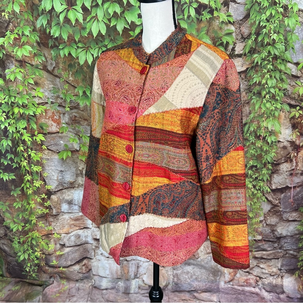 Orvis Patchwork Wool Mandarin Collar Jacket, M - image 8